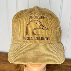 Ducks Unlimited Corduroy Snapback Hat Tan Brown Duck Logo Vintage Korea Cap